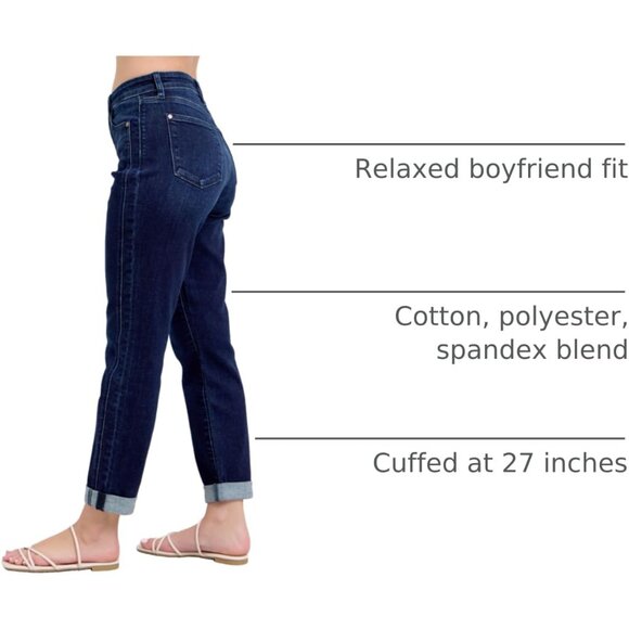 Women High Waist Boyfriend Jeans Stretchy Relaxed Fit Cuffed Uncuffed - Picture 4 of 10